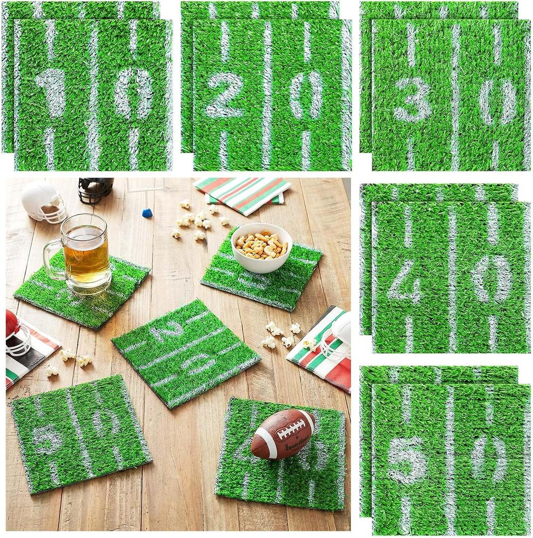 Novabright 10 Pcs 7.9 Inch Football Artificial Grass Table Decoration Fake Grass Mat Game Day Table Centerpieces Decor for Football Party Kitchen Dining Home