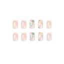 2 x 24Pcs Flower Press on Nails Short Square Fake Nails with Design White French Tip Spring Summer Glossy Glue on Nails Full Cover Colorful Floral False Nails Acrylic Nails for Women Girls Manicure