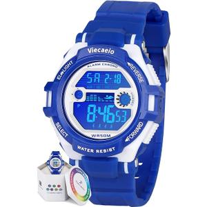 Kids Digital Watch for Boys Girls, Waterproof LED Colorful Lights Sports Watch Suitable for 5-17 Years Old Teenagers (with Gift Box) Blue-white