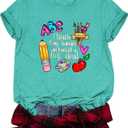 Teacher Shirts for Women Teacher Gifts Short Sleeve Shirts Graphic Tees Summer Tops 2025 (Small, Cyan-85)