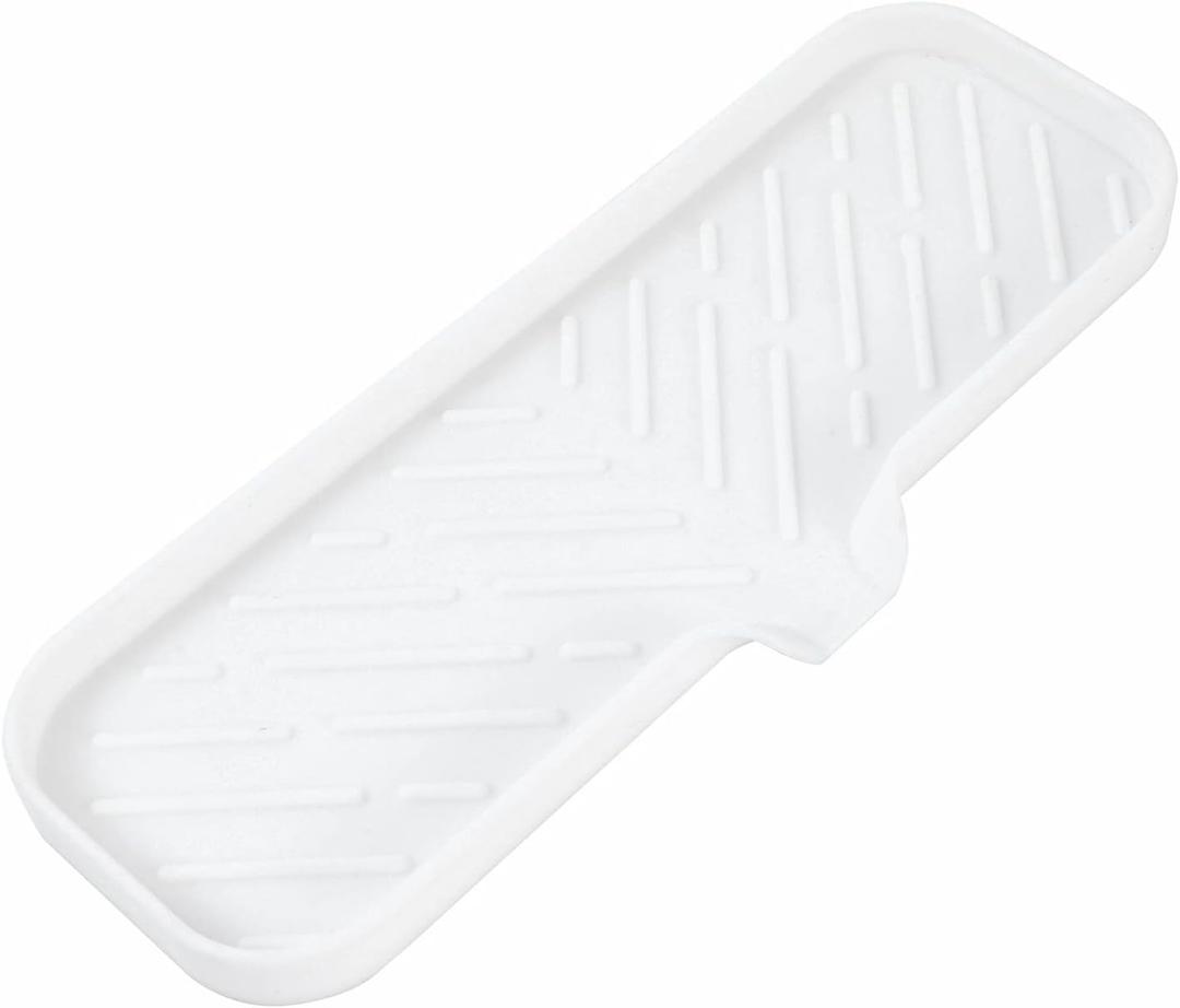 MicoYang Silicone Bathroom Soap Dishes with Drain Spout-Bathroom and Kitchen Sink Organizer,Sponge Holder,Dish Soap Tray,Perfect for Dispenser,Scrubber,Bottle,Cup on Sink or Counter-White 12"4"
