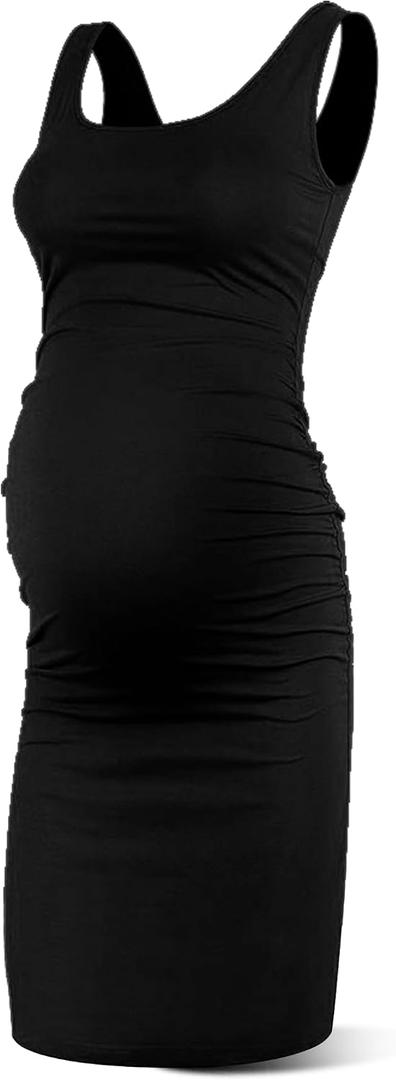 Rnxrbb Women Summer Sleeveless Maternity Dress Pregnancy Tank Scoop Neck Mama Clothes Casual Bodycon Clothing (Black, L)