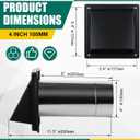 Gisafai 4" Dryer Vent Cover Outside with Stainless Steel Guard Wall Dryer Exhaust Cap and Removable Extended Pipe Vent Shroud Hood Cushioned Non Return Flap with Sealing Gasket Grille(Black)