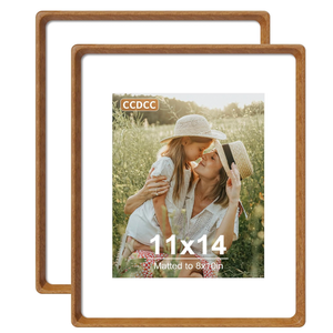 11x14 Picture Frame Set of 2, Solid Wood Frames with Tempered Glass