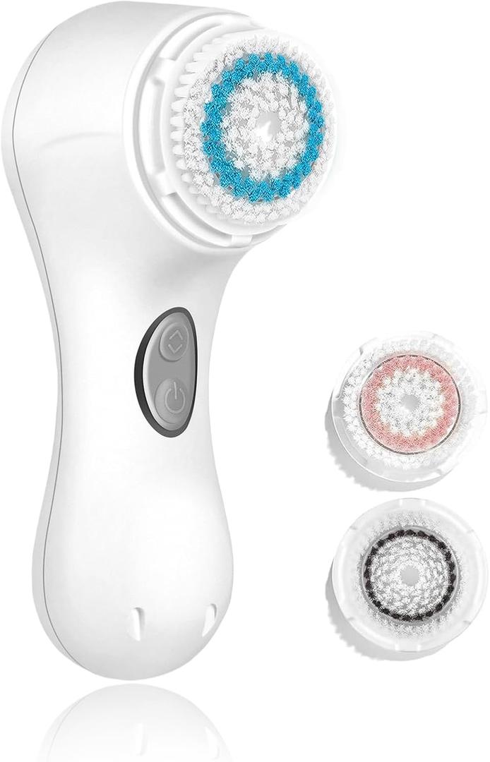 Microtree Electric Facial Cleansing Brush, Sonic Vibrating Rechargeable Face Scrubber Exfoliator, 2 Speeds for Gentle Clean, Face Brushes for Cleansing, Waterproof Face Wash Brush (Cool White)