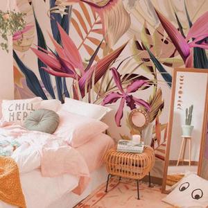 Peel and Stick Floral Wall Mural, Leather Textured Vinyl Self-Adhesive Wallpaper for Bedroom Living Room Accent Wall Decor, Colorful Exotic, Bird of Paradise, 92''x125''