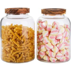 Bekith 2 Pack Large Glass Food Storage Jar with Airtight Wooden Lid, 66 FL OZ(1950ml) Glass Food Canister for Kitchen and Pantry Organization, Storage Containers for Coffee, Rice, Sugar, Flour