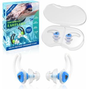 Hearprotek [2 Pairs] Swimmer Ear Plugs,Custom-fit Water Protection Adult Swimming earplugs for Swimmers Pool Shower Bathing and Other Water Sports (Blue)