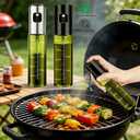 Cooking Oil Spray Bottle, Olive Oil and Avocado Oil Spray Bottle, 100ml Olive Oil Spray Bottle, Kitchen Tools, Air Fryer, Salad, Frying, Grilling (light-blocking glass)-Silver+Black