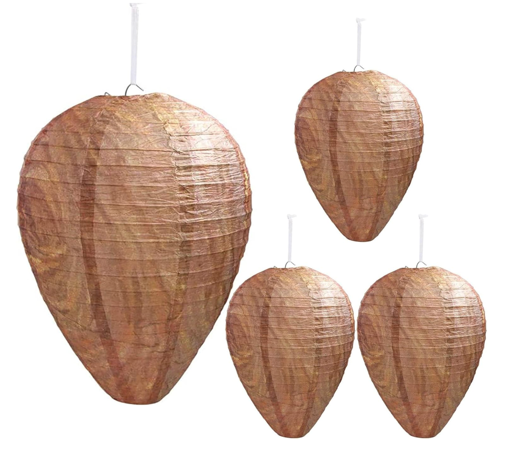 4 Pack Wasp Nest Decoy Hanging Wasp Nest Stay Away from Wasps Hornets Yellow Jackets