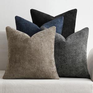 MIULEE Pack of 4 Couch Throw Pillow Covers 18x18 Inch Neutral Navy/Grey Soft Decorative Chenille Pillow Covers Farmhouse Accent Cushion Covers for Boho Home Decor Sofa Bedroom Living Room