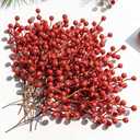 VioletEverGarden 32 Pack Glitter Christmas Picks 6.5 Inch Christmas Berry Stems Red Artificial Berry Stems for Holiday Xmas Tree Home Decorations