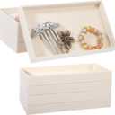 Dimeho 8 PCS Velvet Jewelry Organizer Trays Stackable Jewerlry Tray Jewelries Storage Display Plate Beige Blank Display Flat Tray for Earring Ring Beads Bracelet Necklace 8.3 x 4.7 x 1 Inches