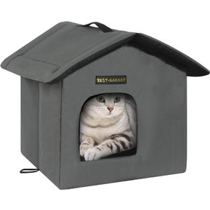 Rest-Eazzzy Cat House for Outdoor Cats, Weatherproof and Insulated Feral Cat House with Mat and Clip, Easy to Put Together, Selfwarming Cat Shelter for Winter (Grey, Waterproof House-S)