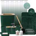 XLHOMO Dark Green Bathroom Accessories Set with Ombre Shower Curtain and Bathroom Rugs,Bathroom Sets with Trash Can,Toothbrush Holder and Cup,Soap Dispenser,Tray,Soap Dish,Toilet Brush,Qtip Holders