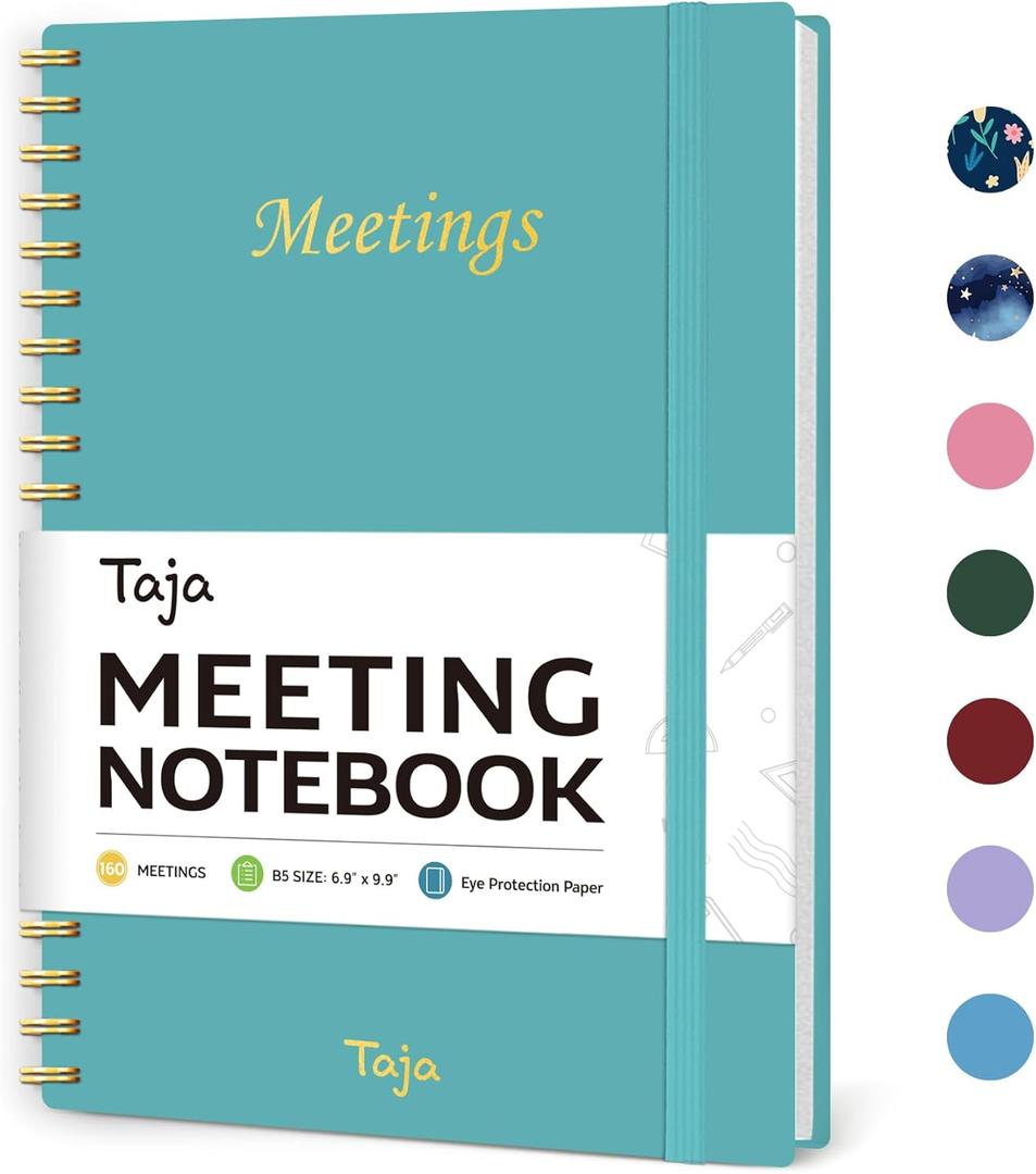 Taja Meeting Notebook for Work Organization - Work Planner Notebook with Action Items, Agenda Planner for Note Taking, 160 Pages (6.9" X 9.9") Project Organizer for Men & Women - Blue