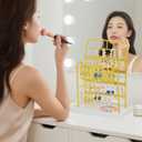 Jewelry Organizer Stand Metal Jewelry Display Rack with Wooden Tray Necklace Stand Partitioned Storage for Rings, Earrings and Bracelets Jewelry Rack(Gold)