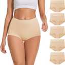 ALLBASE 5 Pack Womens Cotton High Waisted Full Coverage Underwear(Regular & Plus Size) (Beige, M)
