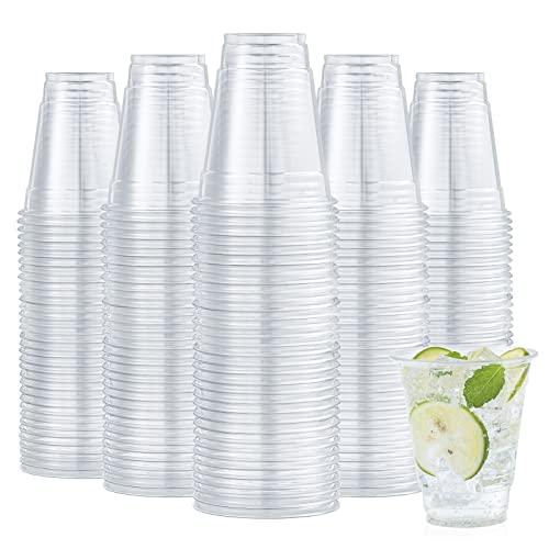 Turbo Bee 200 Pack 12 OZ Clear Plastic Cups, Disposable Crystal Plastic Party Cups for Iced Coffee, Smoothie, Slurpee, or Any Cold Drinks