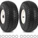 15x6.00-6nhs Lawn Mower Front Tire 4 Ply Tubeless 15x6x6 Lawn Mower 570 Lbs Tire and Wheel with 3/4" Bushing and 12 Spacers, Replacement for Garden Lawn Tractor Riding Lawn Mower, 2 Pack
