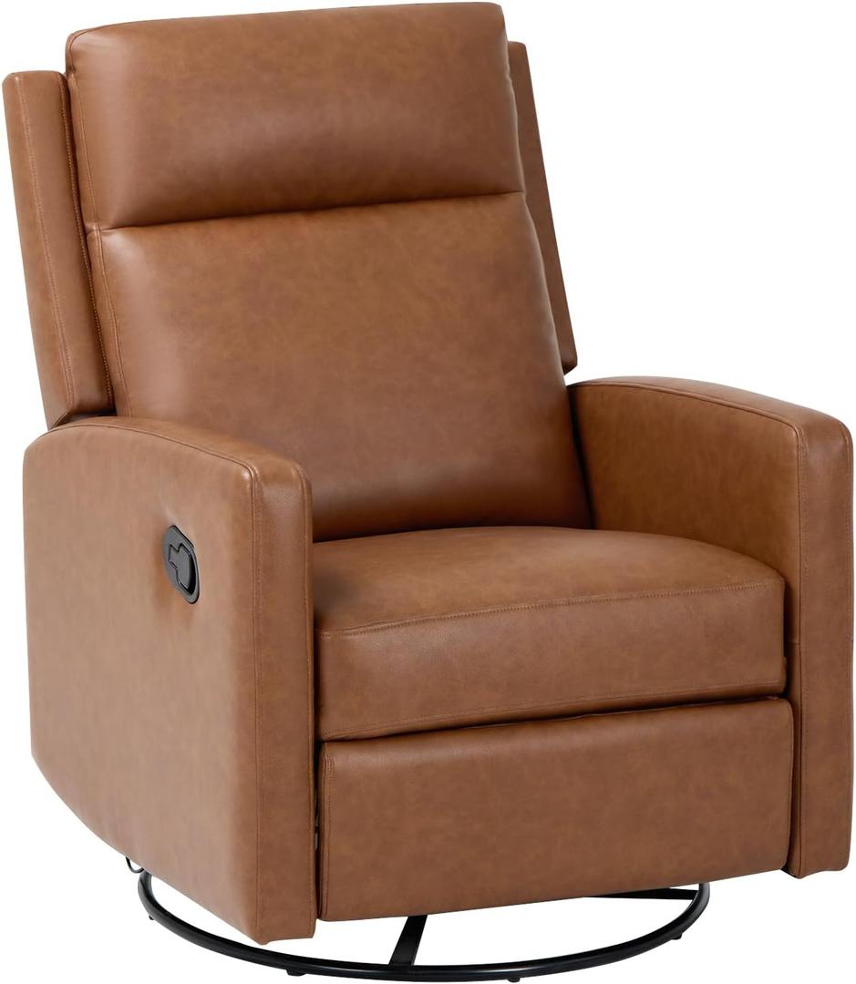 MALOL Swivel Rocking Recliner Chair, Wide PU Leather Glider Recliner with High Backrest and Footrest for Living Room, Office, Bedroom, 3.25 ft x 2.5 ft x 3.25 ft