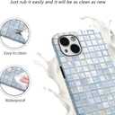 for iPhone 15 Mosaic Stained Glass Phone Case, Cute Aesthetic Plaid Cover for Women Girls Men, Magnetic Trendy Slim Fit Silicone Scratch-Resistant Shockproof Protection Cover - Light Blue Lattice
