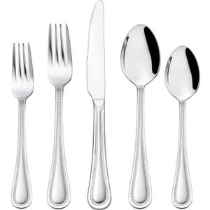 HaWare Silverware Set, 60-Piece Pearled Edge Stainless Steel Flatware for 12, Beading Tableware Cutlery Utensil for Home, Mirror Polished, Dishwasher Safe