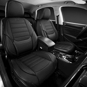 Skechers MAX Cushioning Seat Covers,Memory Foam Leather Car Seat Covers,Waterproof Car Seat Protector Front Seats,Car Seat Cushion Airbag Automotive Universal Fit for Most Cars,Vans,Trucks,SUV,Black (Two Front, Black & Black)