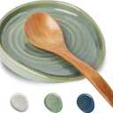 Ceramic Spoon Rest for Stove Top, Spoon Holder for Kitchen Counter, Farmhouse Cooking Utensil Holder for Spoons, Ladles, Spatula, Glazed Green