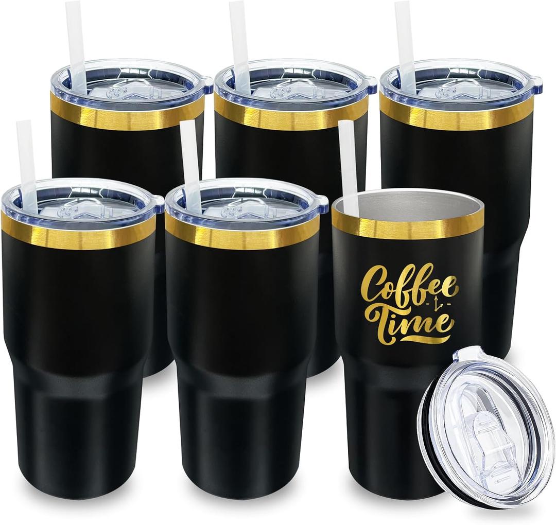 20 oz Tumbler Bulk Stainless Steel Tumblers with Lids and Straws Black