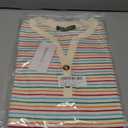 MEROKEETY Women's Fall Long Sleeve Striped Henley Tops V Neck Dressy Casual Loose Shirt 2025 Trendy Blouse (L)