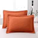 WINLIFE 100% Cotton Quilted Pillow Sham Floral Printed Pillow Cover (King, Burnt Orange) (36" x 20" (Pack of 2), Terracotta)