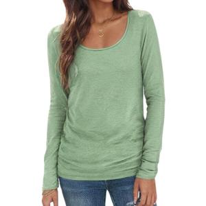Casual Womens Long Sleeve Shirts Loose Fit Scoop Neck Soft Solid Basic Tee Tops Trendy (L)