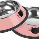 2Pcs Cat Bowls Non-Slip Stainless Steel Small Cat Food Bowls Unbreakable Thicken Cat Feeder 7 Oz Cat Dishes Suitable for Indoor Small Pets Removable Rubber Base Easily Clean Lovely Color (Black)