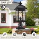 Outdoor Post Lights Exterior Pillar Lantern with Water Ripple Handmade Glass Black Finish 21 Inch Height Large Size Outdoor Post Lighting Fixtures for Walkway Porches Doorway or Garden, 21.2 inch