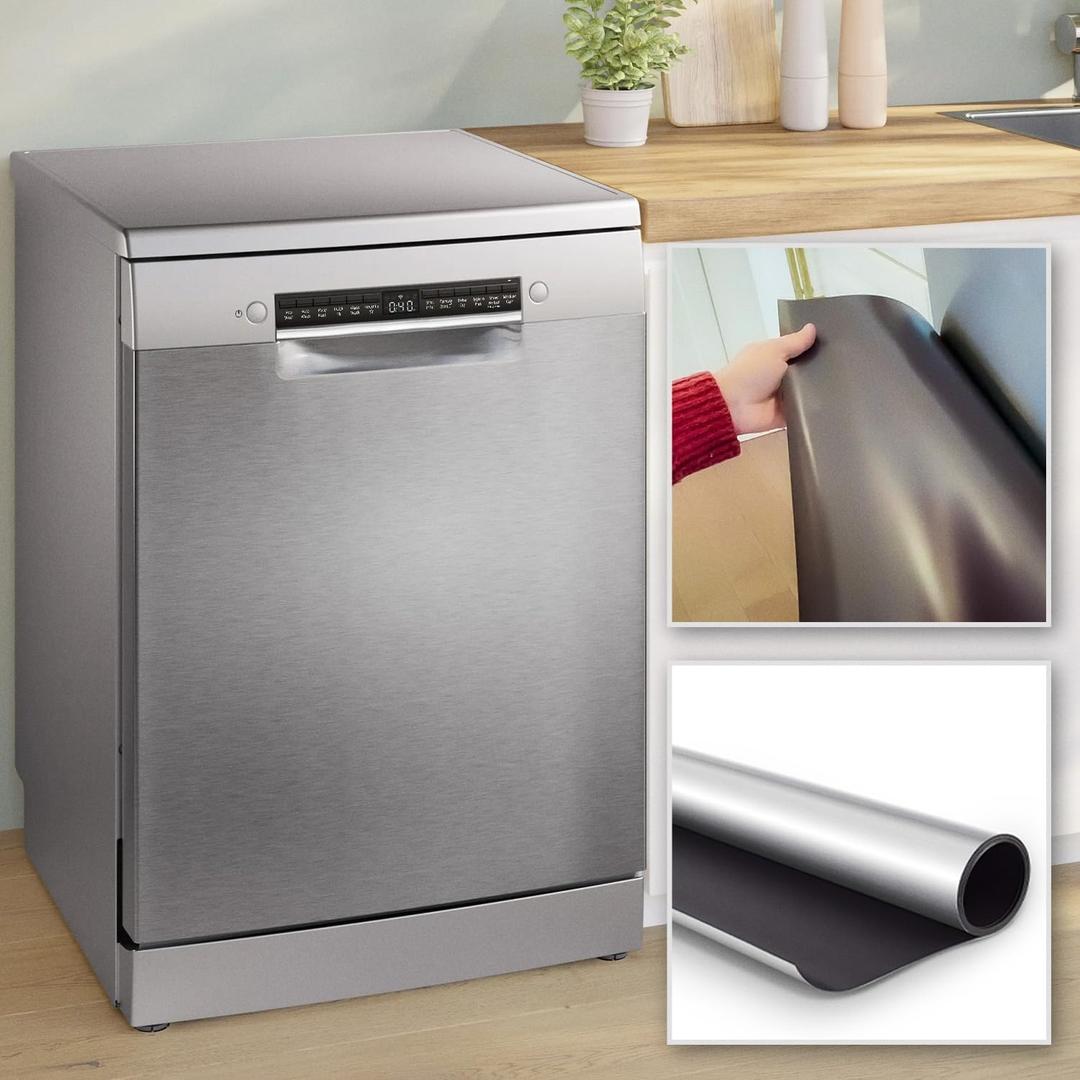 Stainless Steel Dishwasher Magnet Cover (23" x 28" Sheet)  Brushed Silver Magnetic Dishwasher Door Cover to Hide Dents and Scratches  Front Panel Cover for Dishwashers - Magentic only