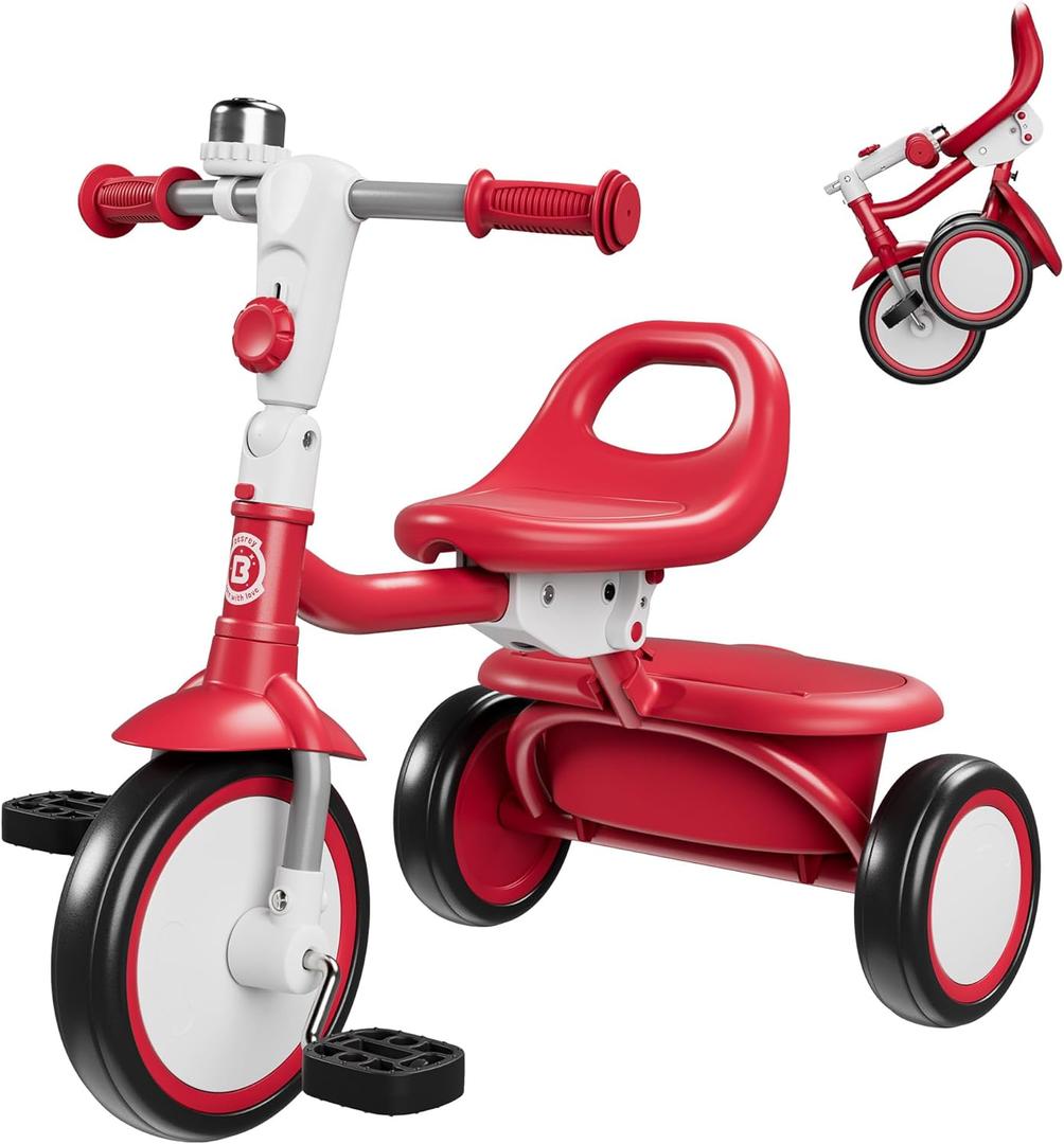besrey Toddler Tricycle with Bell, Kids Tricycle Age 18 Months to 5 Years, Kids Trike, Toddler Bike for 1.5-5 Year Old, Baby Trike, Gifts & Toys for Boys & Girls, New Red
