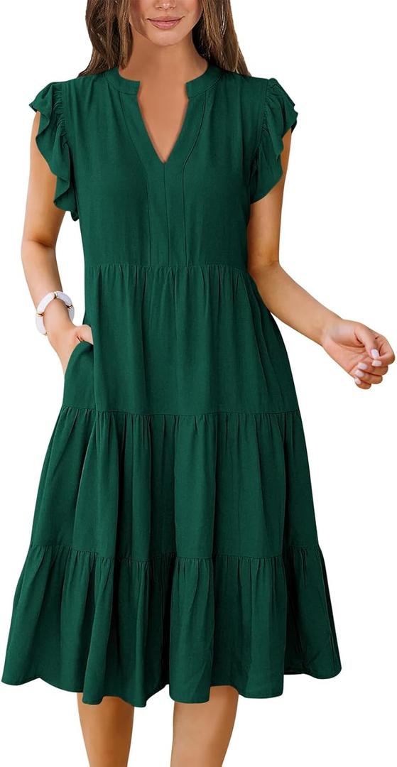 ANRABESS Womens Summer Dress Ruffle Sleeve V Neck Midi Dresses Fashion Casual Fit Flowy Tiered Boho Beach Vacation Sundress (XX-Large, Deep Green) ANRABESS Womens Summer Dress Ruffle Sleeve V Neck Midi Dresses Fashion Casual Fit Flowy Tiered Boho Beach Vacation Sundress (XX-Large, Deep Green)