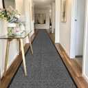 20 ft Jute Hallway Rug Runner Non Slip Washable, Rubber Backed Extra Kitchen Long Carpet Runner, Black Absorbent Laundry Room Rug Mat