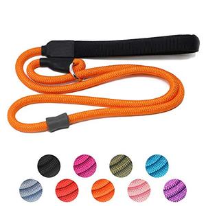 Strong Slip Rope Dog Training Leash (4ft) - Heavy Duty Durable Braided Nylon Lead with Rubber Stopper & Padded Handle - Large Medium Small Dogs No Pull Walk Leash (Orange, 1/2" x 4ft)