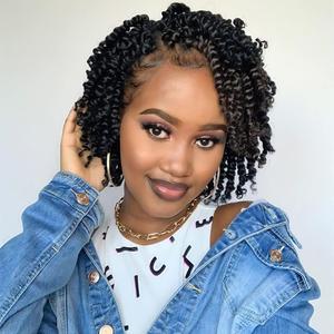 BOHOBABE Pre-twisted Passion Twist Crochet Hair 6 Inch Short Pre-looped Crochet Passion Twist Braiding Hair 8 Packs (1B) (1B(Natural Black))
