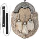 Scottish Hand Made Geuine Leather Full Dress Sporran for Kilts-Sporran for Men-Kilt Aceessory (Brown Rabbit Fur With Thistle Antique Cantle)