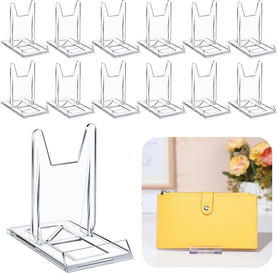 12 Packs Adjustable Purse Display Stand Clear Acrylic Handbag Stand Holder for Wallet Purses Handbag Bag Jewelry Display Organizer for Party Weddings Home Decoration Birthdays