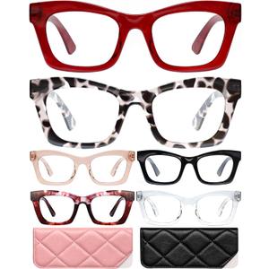 CCVOO 1.5 Stylish Reading Glasses for Women, Stylish Eyeglasses, Blue Light Readers for Women, Cheaters, (A7 Runway Rouge)