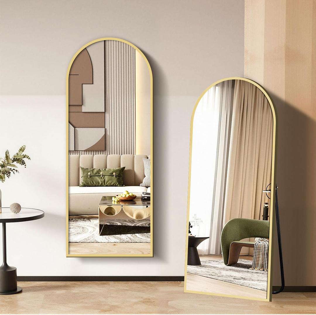 57"20" Floor Length Mirror, Full Body Standing Mirror, Shatter-Resistant Glass & Slim Alloy Frame, Freestanding/Leaning/Wall Mount for Bedroom, Living Room & Entryway, Gold