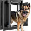 【PATAPLUS】 Aluminum French Large Dog Door, Strong Double Magnetic Flaps, with Aluminum Telescoping Tunnel Heavy-Duty Do g Door for L arge and Medium Dog Up to 110LBS (Large, Black)