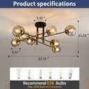 8 Light Sputnik Chandelier with Glass Globe Mid Century Modent Black Gold Ceiling Light Fixture Large Flush Mount Chandelier for Dining Room Bedroom Living Room Kitchen.