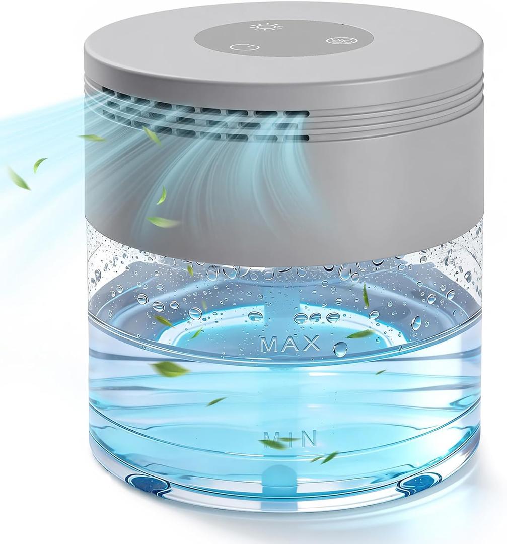 Water Air Purifier, Water Based Air Purifier for Home with 24H Auto Shut-off, 3 Speeds, Air Washer with 8 LED Night Lights, Air Freshener Revitalizer for Bedroom Office Room Pets Smoke (Grey)