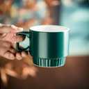 Stackable Coffee Mugs Set of 4 with Holder Spoons 11oz Ceramic Cappuccino Cups for Espresso Latte Tea Drinks, Dishwasher & Microwave Safe, Green