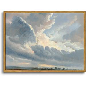 OIQArtOIQ Vintage Landscape Canvas Wall Art Framed Natural Scenery Painting Artwork Prints France Country Wilderness Farmhouse Decor Pictures Kitchen Bedroom Living Room Bathroom (8x10 in, Cloud)